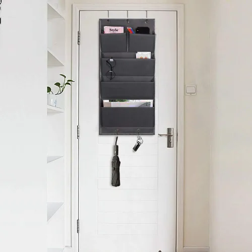 Vista 6 de Organizador de 5 bolsillos para colgar sobre la puerta y almacenamiento con ganchos, montaje en pared, suministros de oficina, carpetas de archivos