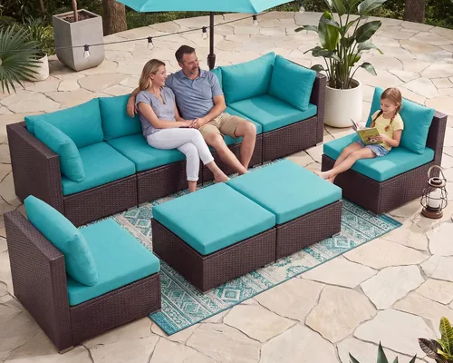 Vista 65 de NICESOUL Juego de muebles de patio de ratán extra grande con mesa para fogata de gas y propano, 29.3 pulgadas, respaldo alto, cómodos conversaciones