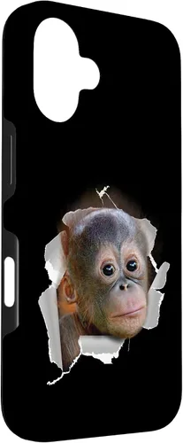 Vista 3 de Funda para disfraz con cara de Utan para iPhone 16 con diseño divertido de mono Orang Utan
