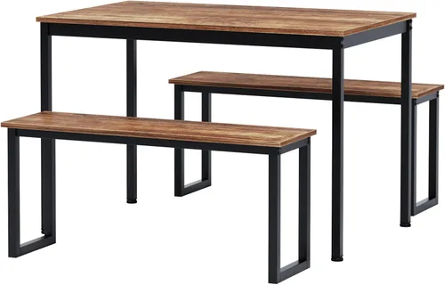 Vista 8 de DlandHome Juego de mesa de comedor de 3 piezas para 4 personas, juego de mesa de comedor y sillas Soho, mesa de comedor rectangular que ahorra