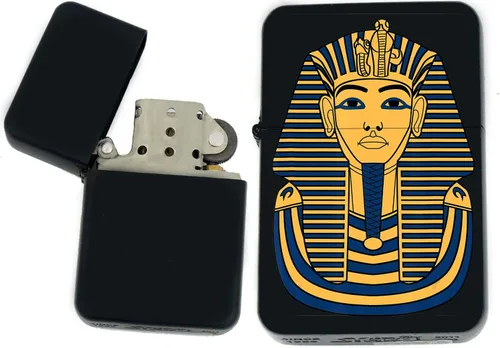 Vista 32 de Faraón, egipcio, tutankamón, cleopatra, ojo de Horus, pirámides-Ankh, leona-diosa única coleccionable s Infinity negro mate encendedores a prueba