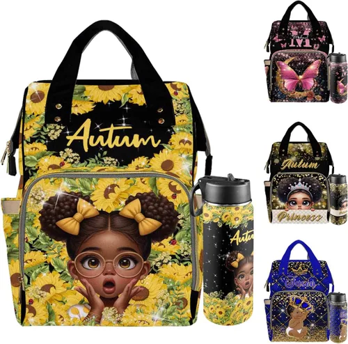 Vista 35 de Mochilas personalizadas con nombre personalizado para bebé, bolsa de pañales con monograma con bolsillos térmicos para adultos y niños, impermeable