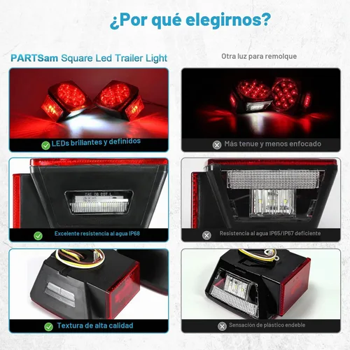 Vista 2 de Partsam Kit de luces LED sumergibles para remolque de menos de 80 pulgadas, luces traseras cuadradas para camiones RV con cable y soporte, lámparas