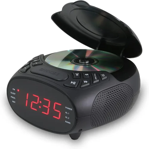 Vista 2 de GPX Radio despertador doble CD, carga superior, FM, negro (CC318B)