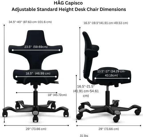 Vista 3 de HAG Capisco Silla de escritorio estándar ajustable, marco negro, asiento negro de vinilo ónix