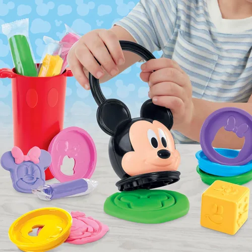 Vista 2 de Play-Doh Disney Junior Mickey Mouse Clubhouse, juego de juguetes apilables felices, juguetes preescolares, regalos de manualidades y arte para niños