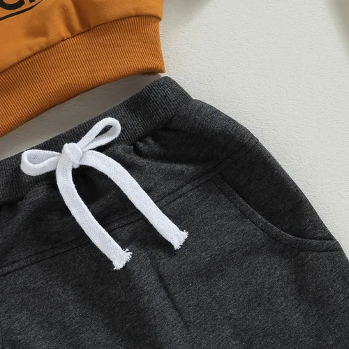 Vista 7 de Conjunto de sudadera con estampado de letras para bebé, 2 piezas, pantalones deportivos casuales para otoño e invierno