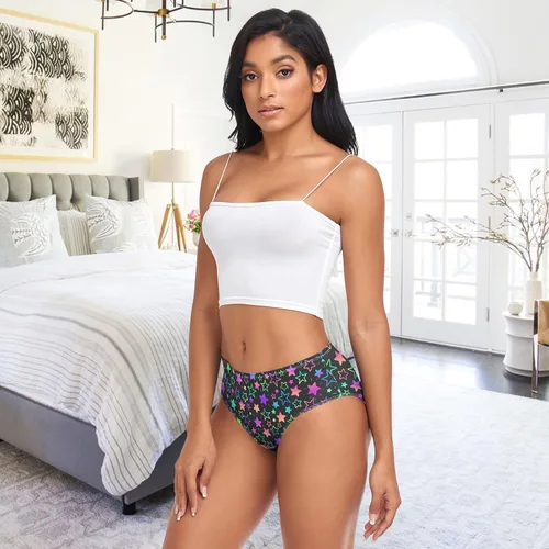 Vista 6 de JHKKU Ropa interior colorida con estrellas brillantes para mujer, braguitas de fibra de bambú, suaves, transpirables, estilo hipster
