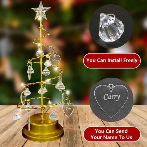 Vista 3 de Luz personalizada para árbol de cristal de Navidad, de metal, personalizada, 1-15 nombres de familia, foto de Christmastree, lámpara de árbol