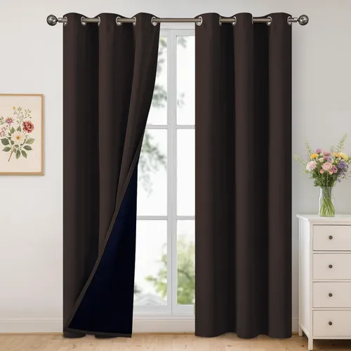 Vista 154 de YoungsTex - Cortinas 100% opacas para dormitorio, con aislamiento térmico y ojales, cortinas oscuras negras con capa pesada para ventana de sala