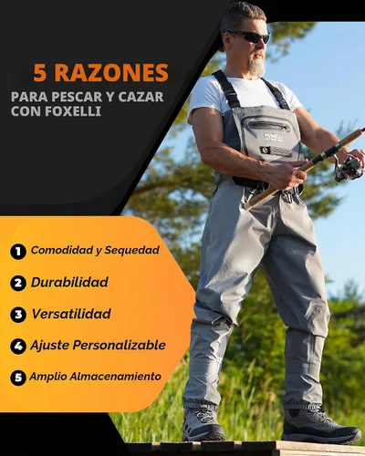 Vista 2 de Foxelli Vadeadores transpirables - Vadeadores de pesca con mosca para hombres y mujeres