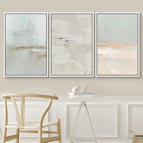 Vista 358 de SIGNWIN Lienzo enmarcado para pared, juego de arte pastel con cadena montañosa, bosque, niebla, naturaleza silvestre, ilustraciones modernas, arte