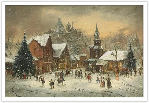 Vista 8 de Huabsad Arte de pared vintage de Navidad, retro, del siglo XVIII, rústico, naturaleza, paisaje, pósteres de lienzo de pueblo de invierno, famosas