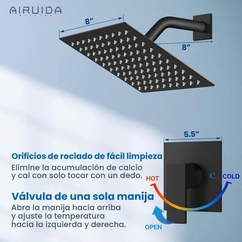 Vista 4 de Airuida Juego de grifo de ducha negro mate, kit de válvula de ducha de 8