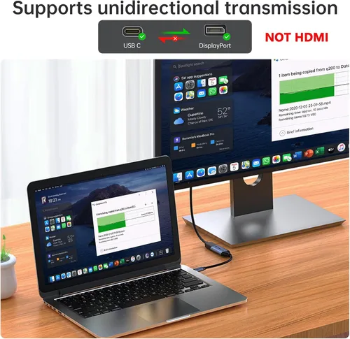 Vista 2 de Adaptador USB C a DisplayPort 1.4 8K @60Hz, Thunderbolt 4/3 a DisplayPort Convertidor Compatible con iPhone 16/15, Galaxy S25, MacBook Pro/Air, iPad