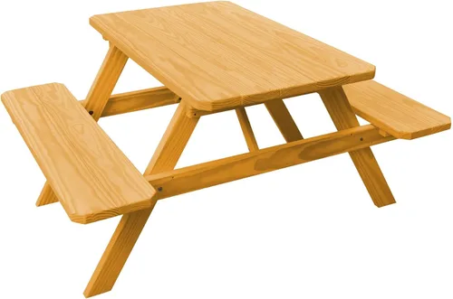 Vista 5 de Amish-Made - Mesa de picnic rectangular de pino para exteriores de 44 pulgadas con bancos adjuntos, color negro Negro (Black Paint)