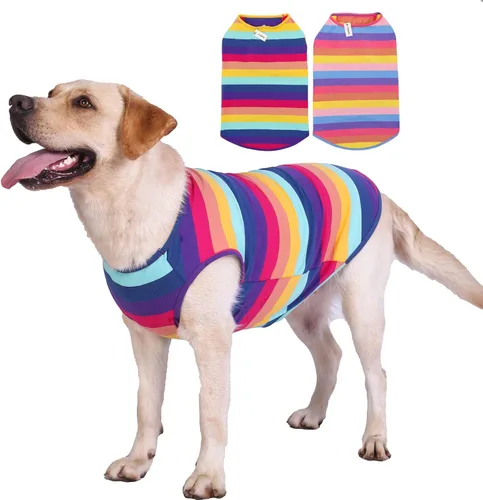 Vista 6 de Camisas para perros Camisetas de algodón a rayas, chaleco básico transpirable Camiseta elástica sin mangas para cachorros y gatos, algodón