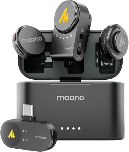 Vista 10 de MAONO Micrófono Lavalier inalámbrico para cámara/PC/portátil/teléfonos, mini micrófono de solapa con 48 khz 24 bits, rango de 1000 pies, cancelación