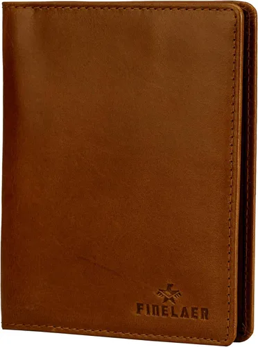 Vista 3 de Finlaer - Cartera de viaje de cuero para pasaporte, Castaño rojizo, Minimalista