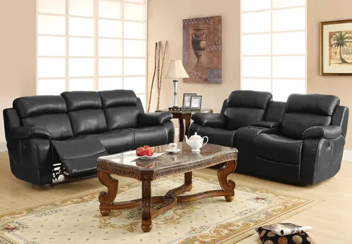 Vista 6 de Homelegance Marille - Sofá biplaza reclinable con consola central, cuero regenerado negro