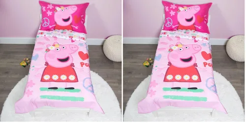 Vista 8 de Peppa Pig Be Nice & Kind - Juego de ropa de cama infantil de 4 piezas, incluye edredón, juego de sábanas, sábana bajera y sábana superior + funda