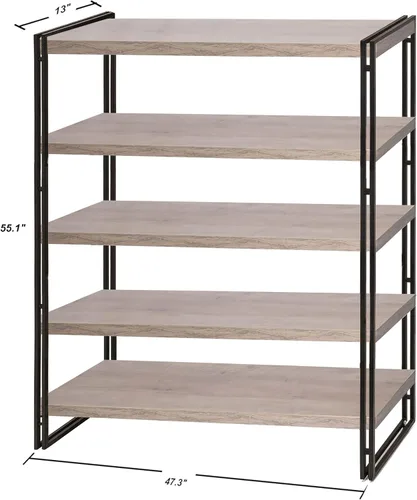 Vista 6 de Estantería industrial de madera rústica y metal de 3 niveles (gris oscuro, 3 niveles)