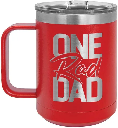 Vista 8 de ONE RAD DAD Taza de café negra de 15 oz con tapa deslizante Taza de café de viaje aislada Ideas de regalos del día del padre de hijo o hija