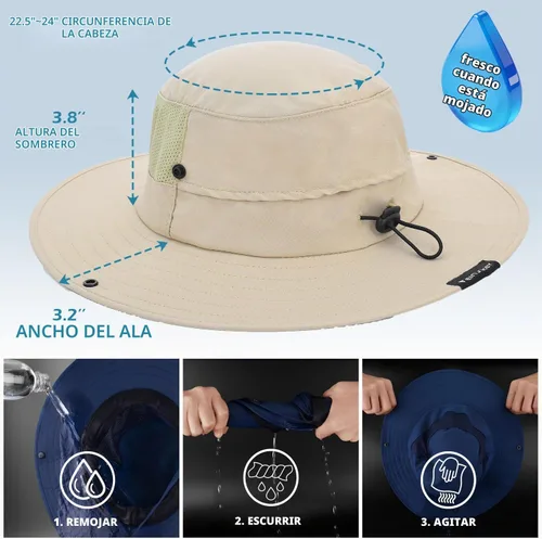Vista 4 de Cooling Sun Bucket Hat, UPF 50+ Wide Brim Boonie Hat with Ponytail Hole 01 Beige