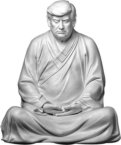 Vista 2 de Túnicas de monje pensativas de Donald Trump, estatua de Buda de resina, artículo novedoso - Haz que tu empresa sea grande de nuevo, regalo de broma