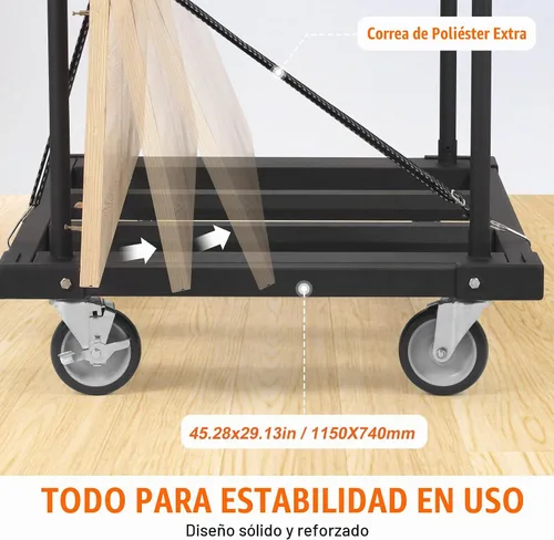 Vista 3 de VEVOR Carrito de mesa plegable, carrito de mesa resistente con ruedas giratorias de 5 pulgadas, carrito de plataforma de paneles de yeso de 1800