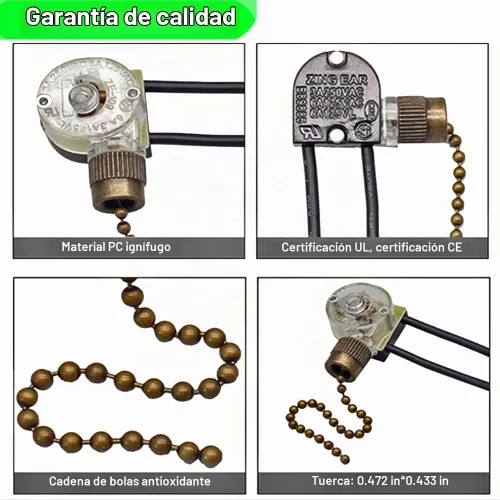 Vista 8 de Interruptor de luz para ventilador de techo Zing Ear ZE-109 de dos cables con cordones de tracción, interruptor de control de encendido/apagado