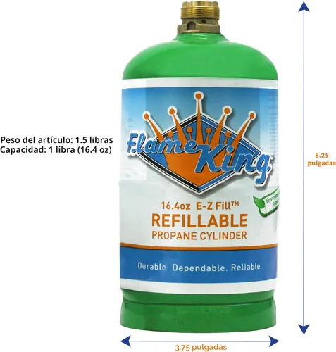 Vista 6 de Flame King – Cilindro de propano recargable de 1 lb (16.4 oz) vacío, opción de recarga reutilizable, segura y legal, cumple con DOT, para acampar