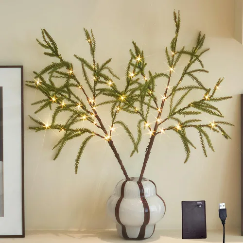 Vista 9 de Litbloom - Ramas de sauce iluminadas plateadas con purpurina, de 32 pulgadas, 120 luces LED con temporizador que funcionan