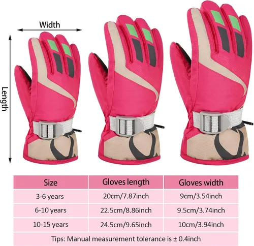 Vista 3 de Guantes de esquí de nieve impermeables para niños, guantes de snowboard para niños y niñas, guantes de nieve cálidos