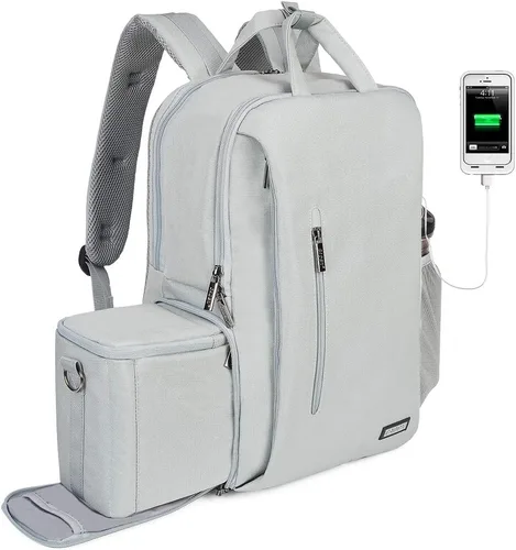 Vista 9 de CADeN Mochila para cámara DSLR, impermeable, antirrobo, con compartimento para laptop de 15.6 pulgadas, puerto de carga USB, soporte para trípode