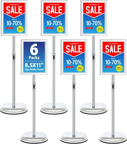 Vista 10 de Soporte de Cartel con Pedestal Ajustable de 8.5 x 11 Pulgadas, Soporte de Letrero de Pie de Servicio Pesado con Marco de Exhibición de Aluminio