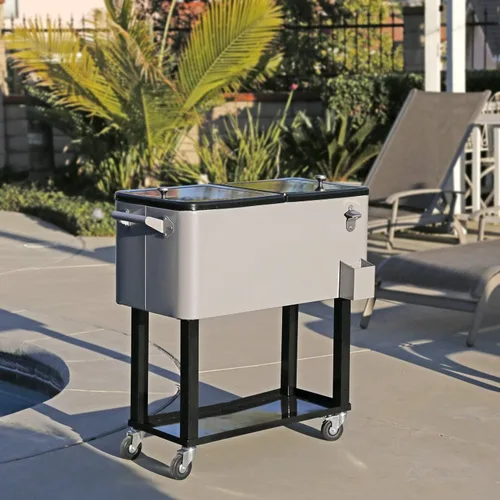 Vista 5 de Clevr caja refrigeradora para hielo rodante, para patio y exteriores, con bandeja adicional, barra de fiestas de patio portátil, cofre de bebidas