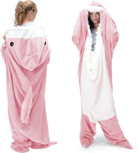 Vista 8 de Touchat Manta de Tiburón, Disfraz de Enterizo para Adulto, Manta Suave y Acogedora de Franela con Dibujos de Animales para Cosplay, Manta con Azul