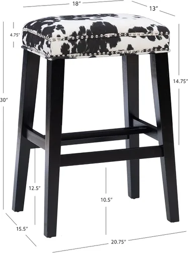 Vista 4 de Linon Taburete de bar Harlow con estampado de vaca negra sin respaldo de 30 pulgadas