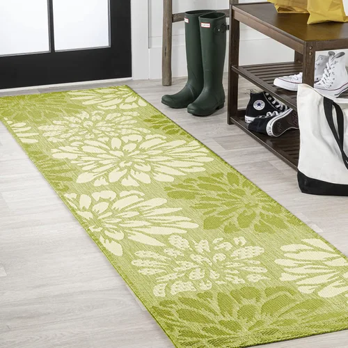 Vista 23 de JONATHAN Y Alfombra Corredor de Tejido Texturizado Floral para Interiores y Exteriores 2X8 Marrón/Crema, Zinnia Moderna para Patio Trasero, Patio