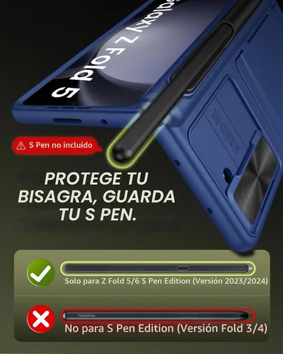 Vista 4 de Funda para Samsung Galaxy Z Fold 5 y Soporte para S Pen y Protección de Bisagra y Cubierta de Cámara, Tarjetero Incorporado y Protector de Pantalla