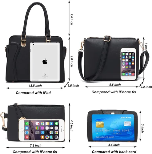 Vista 3 de Bolsos de mano de moda para mujer, bolsa de hombro, asa superior, bolsa de mano, juego de 4 piezas