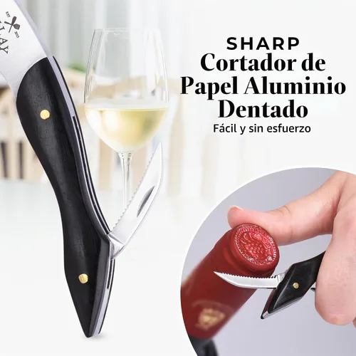 Vista 4 de Zulay - Abridor de vino profesional con cortador de papel de aluminio y removedor de tapas, abridor de botellas de vino con doble bisagra, llave