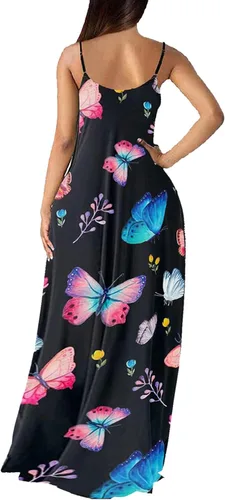 Vista 2 de ZonJie Vestido largo de talla grande para mujer, holgado, estampado, ajustable, africano, con bolsillos