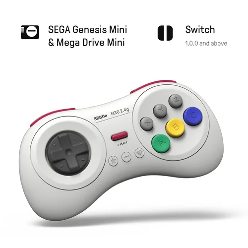 Vista 2 de 8Bitdo M30 2.4G Wireless Gamepad for Sega Genesis Mini and Mega Drive Mini and Switch with 6-Button Layout (White)