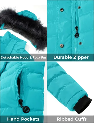 Vista 5 de ZSHOW Chaqueta acolchada para niña, abrigo de invierno cálido con forro polar suave y capucha de piel extraíble