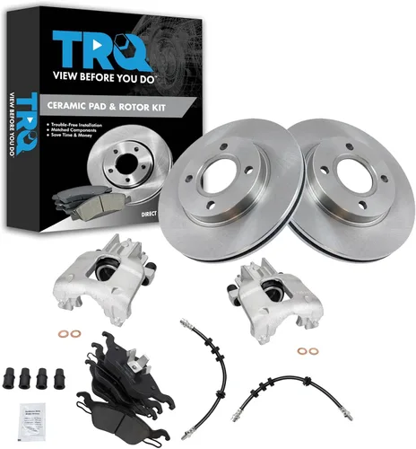 Vista 16 de TRQ Juego de pastillas de freno delanteras y rotores de cerámica, pinzas, mangueras, compatibles con Honda Odyssey 2005-2010