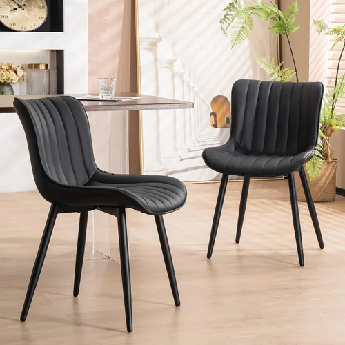 Vista 15 de YOUNUOKE - Juego de 2 sillas de comedor modernas de mediados de siglo, piel sintética azul Faux leather upholstery with blue metal legs. Fits