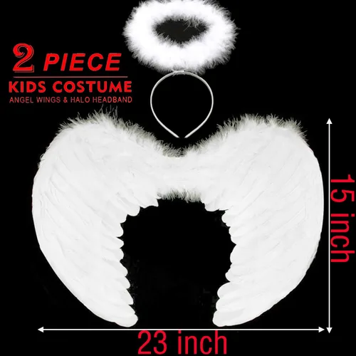 Vista 4 de SzJias Angel Wings and Halo for Girls - Cupid Feather Wings for Kids Halloween