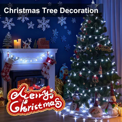 Vista 7 de Luces de Decoración de Navidad, 8 Modos y Temporizador con Control Remoto, 33 Pies 100 Luces LED Operadas con Pilas, Luces de Hadas Impermeables